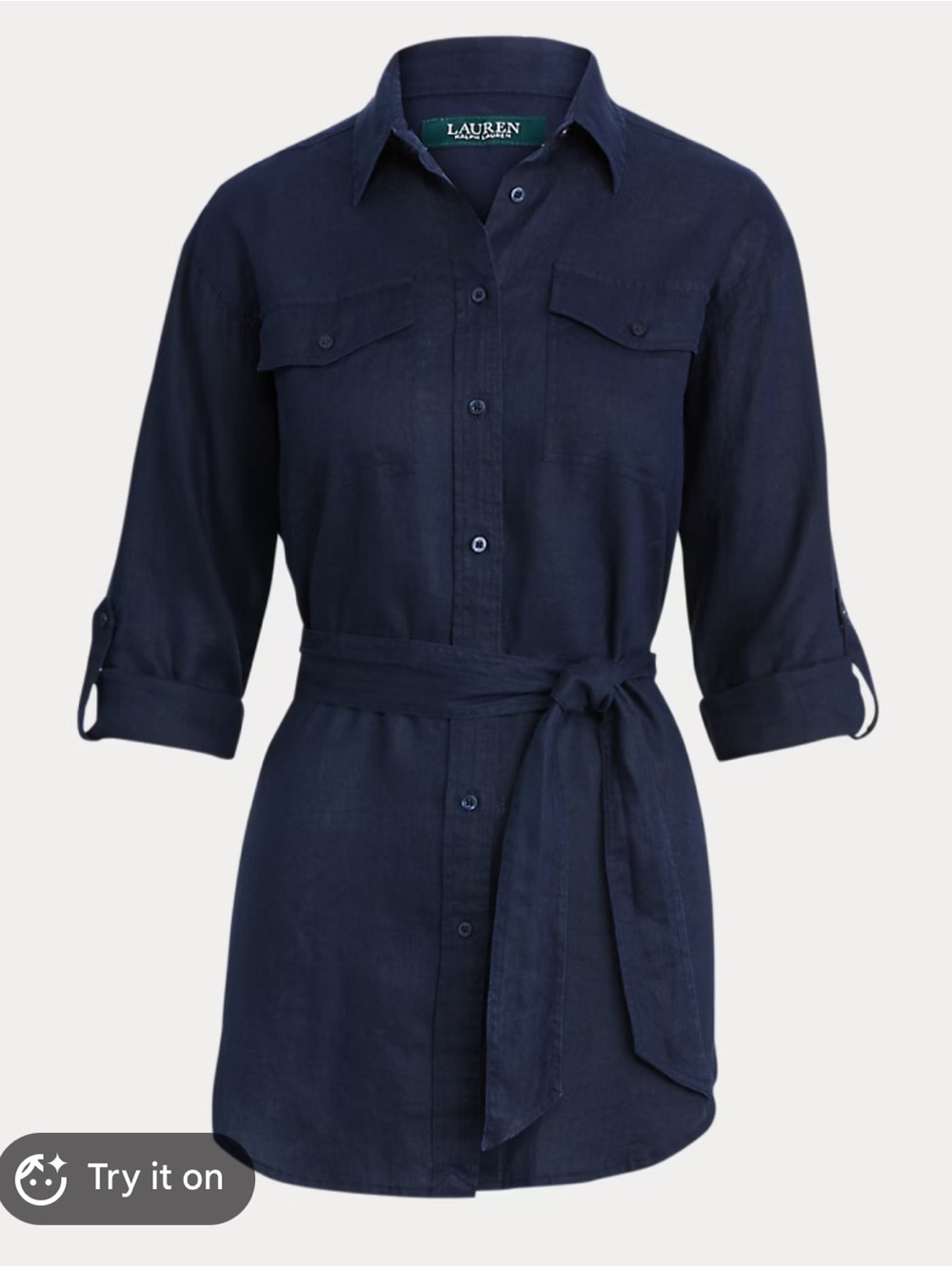 Lauren Ralph Lauren Navy Relaxed Fit Belted Linen Shirt